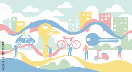 People Using Various Modes of Transport.