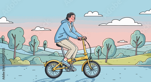 Man Riding Yellow Bicycle on Road.