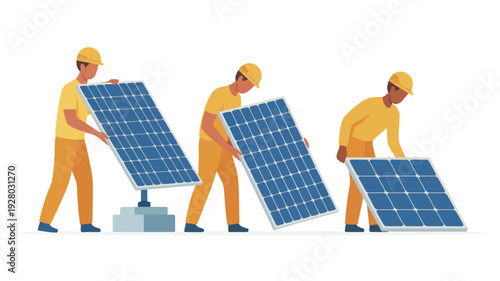 Workers Installing Solar Panels Together.