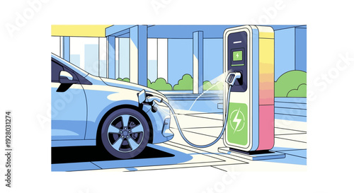 Electric Car Charging at Station.