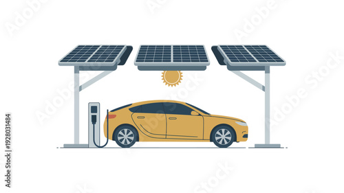 Electric Car Charging at Solar Powered Station.