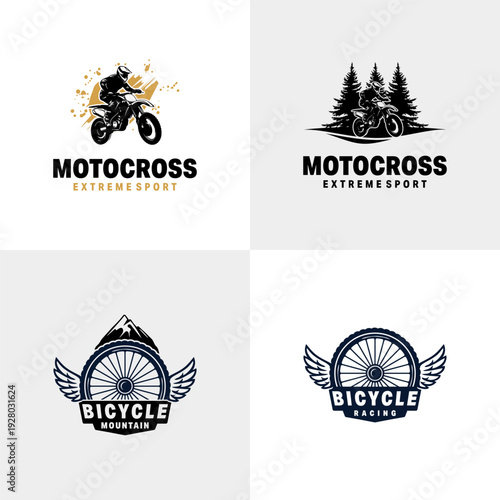 Set of adventure sport motorcycle minimalist logo design