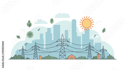 Electricity Pylons and Power Lines Network.