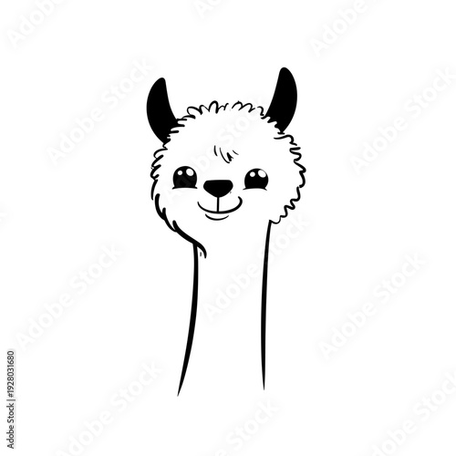 alpaca. alpaca simple black and white line art vector logo