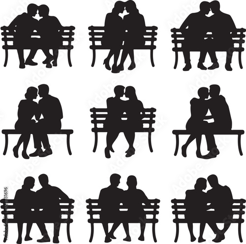 Muslim Couple Silhouette Collection – Islamic Wedding & Romantic Heart Vector Icons Set