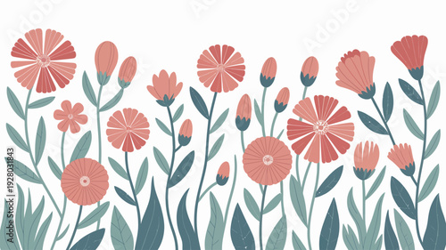 Colorful Floral Illustration with Pink Flowers.