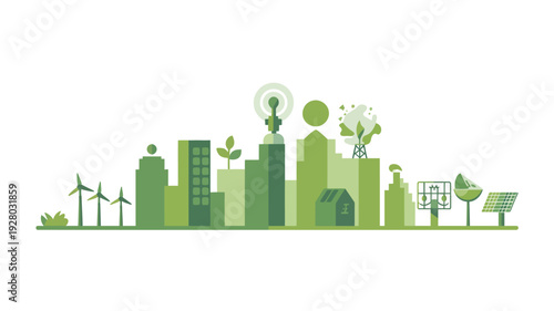 Sustainable City with Green Buildings and Technology.