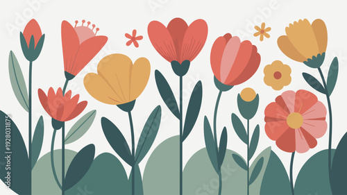 Colorful Cartoon Flowers Illustration.