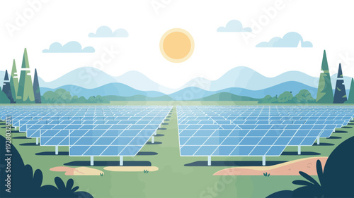 Solar Panels Renewable Energy Farm Landscape.