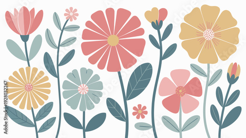 Colorful Floral Illustration with Various Flowers.