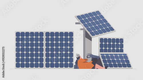 Solar Panels Array Renewable Energy Illustration.
