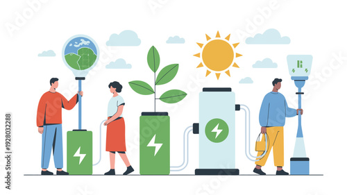 People promoting renewable energy sources together.