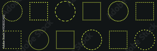 Dashed outline circle and square border collection. Outline cut out element design bundle for poster, banner, flyer. Outline cut out element design bundle for poster.  Vector illustration. 