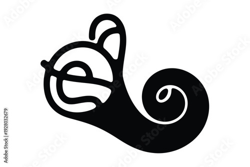 A minimalist black and white illustration of a coiled snail shell