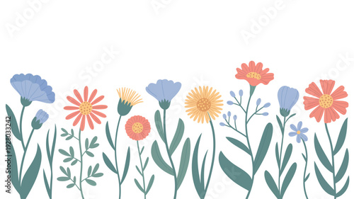 Colorful Wildflowers in Full Bloom Illustration.