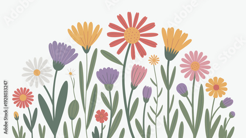 Colorful Flowers in Full Bloom Illustration.