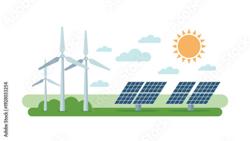Wind Turbines and Solar Panels Renewable Energy.