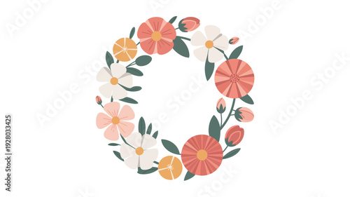 Colorful Floral Wreath with Pink White Flowers.