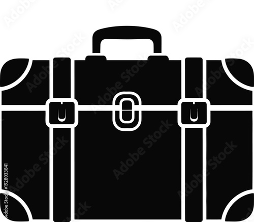 Simple black silhouette of a vintage suitcase with a handle and clasps