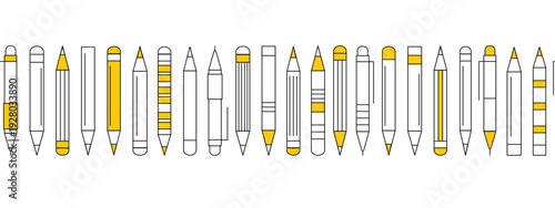 Geometric seamless border with pencils . School seamless pattern of lineart stationery for write. Sketch background of kids education concept with pencils, vector modern illustration