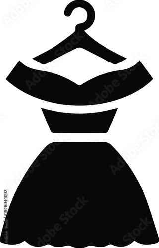 Elegant Dress on Hanger Silhouette Icon.