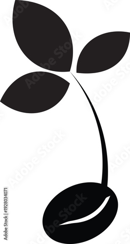Coffee Plant Sprout Silhouette Icon.