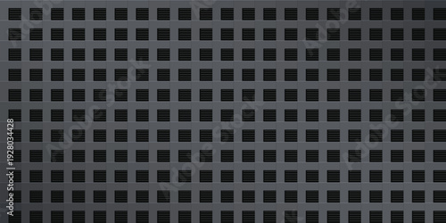 3D Dark Grey Micro Processor Architecture Background with Symmetrical Square Grid for High-Density Computing