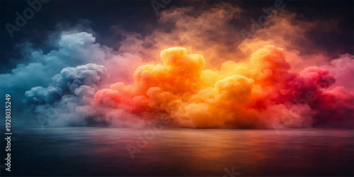 Colorful Dramatic Cloudscape Explosion Over Water – Vibrant Abstract Sky Background with Reflection