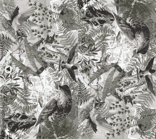 botanic seamless pattern with exotic flowers and leaves, hand drawn background. floral pattern. Tile with tropical leaf