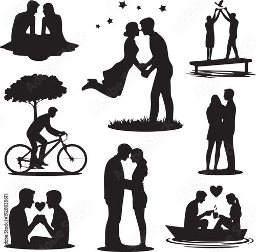 Muslim Couple Silhouette Bundle – Islamic Wedding & Romantic Vector Clipart Collection