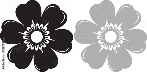Vector graphic illustration of two stylized flowers in black and gray on a white background showcasing simple design and clean lines perfect for various graphic design applications.