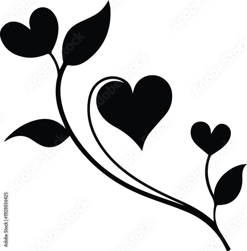 Heart Flower Vine Silhouette Icon.