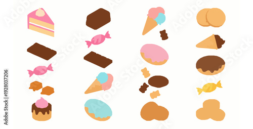 Decorative cartoon confectionery sweets vector set isolated on white background