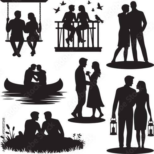 Muslim Couple Silhouette Bundle – Islamic Wedding & Romantic Vector Clipart Collection