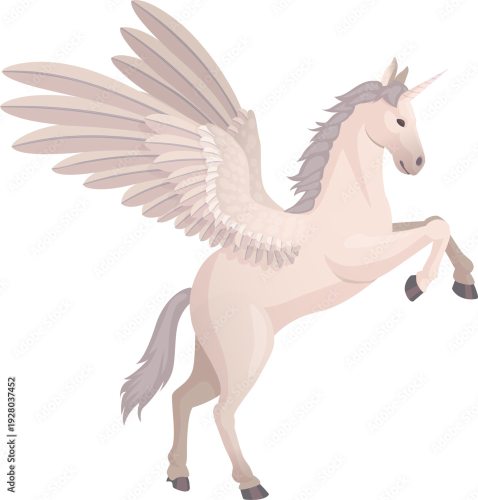 Fototapeta premium Ancient mythical animal icon. Rearing pegasus character