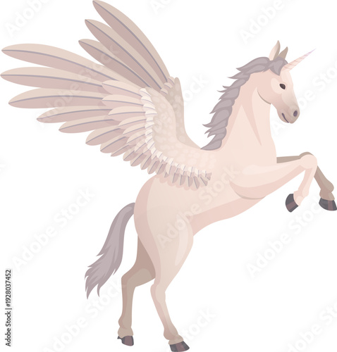 Ancient mythical animal icon. Rearing pegasus character