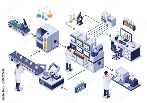 Modern automated laboratory equipment for research and development in a scientific facility