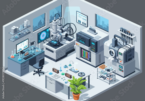 Modern scientific research laboratory with advanced equipment and experiments