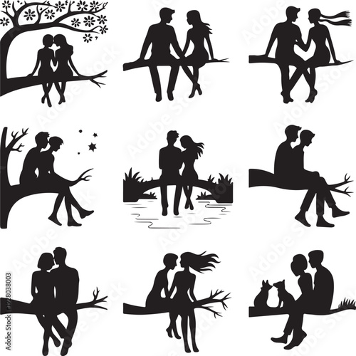 Romantic Couple Heart Silhouette Collection – Love, Wedding & Valentine Vector Icons Set