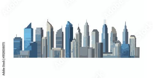 Big set of modern skyscrapers flat vector illustration isolated on white background