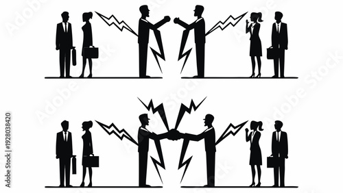 Business conflict resolution concept with professionals shaking hands