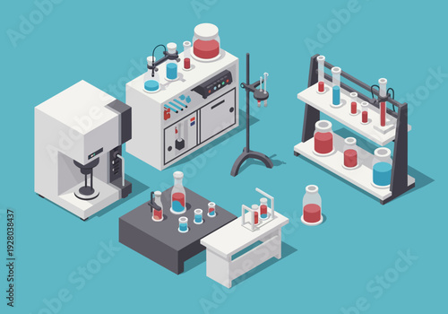 Isometric laboratory equipment and supplies for scientific research and development