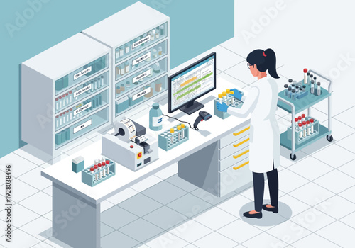 Medical Laboratory Technician Working with Scientific Equipment and Samples in a Research Facility