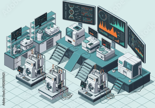 High-tech laboratory with advanced scientific equipment for genetic research and analysis