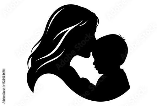 Mother kissing baby silhouette vector illustration for mothers day