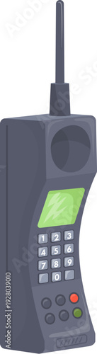Old mobile phone with satellite antenna cartoon icon