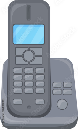 Wireless landline phone. Keypad device cartoon icon
