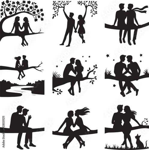 Romantic Couple Heart Silhouette Collection – Love, Wedding & Valentine Vector Icons Set