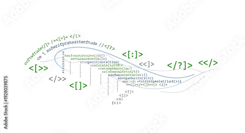 Abstract visualization of a complex programming code flow, illustrating data structures and algorithms with branching logic and interconnected processes