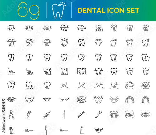69 Dental Clinic Line Icons – Minimalist Healthcare & Dentistry Set